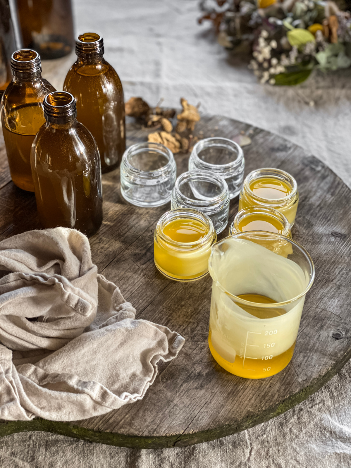 herbal remedies in bottles and jars