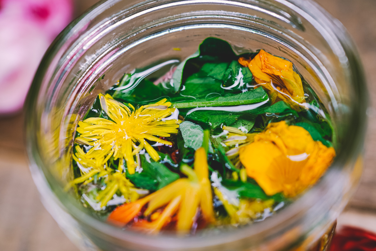 floral vinegar infusion closeup