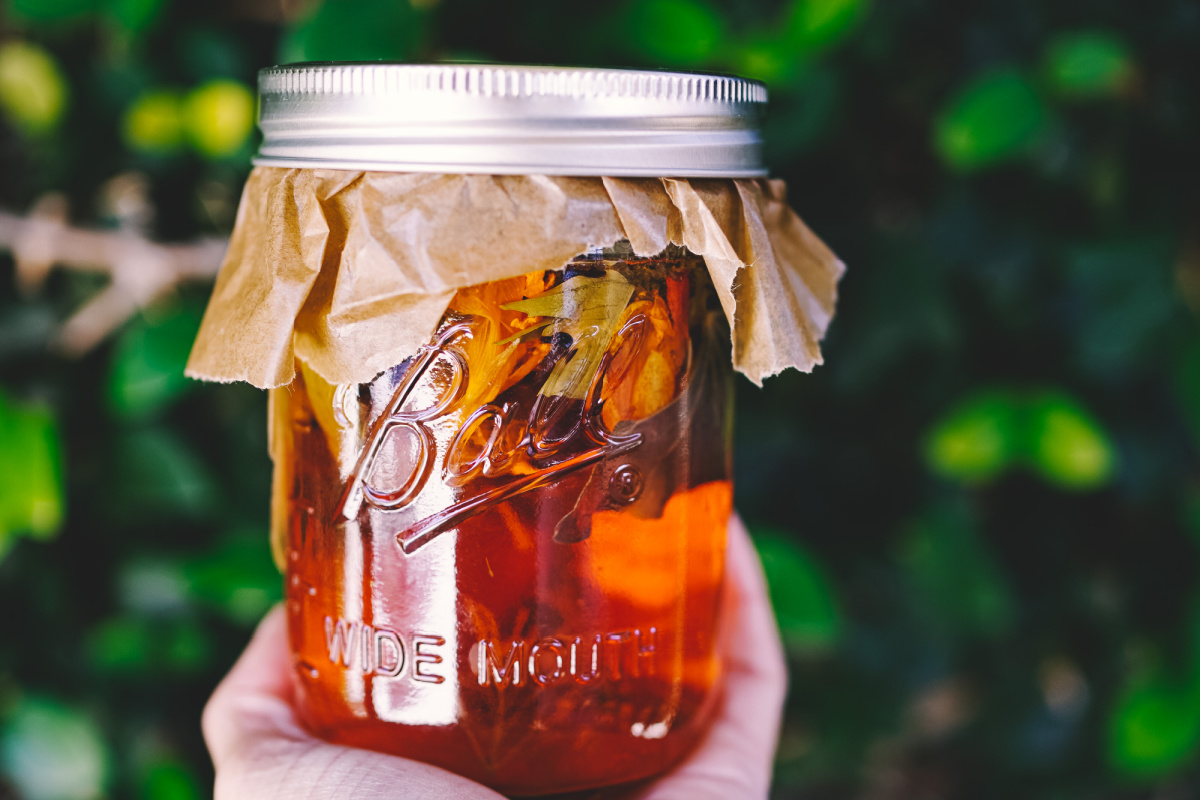 jar of floral vinegar infusion