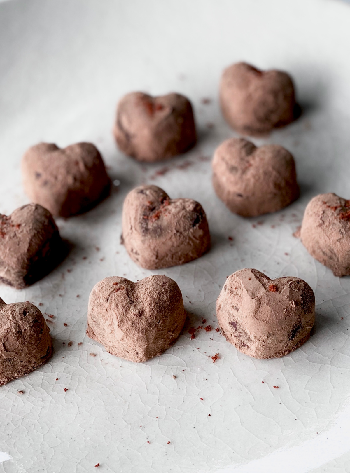 cinnamon creme chocolate hearts on a table