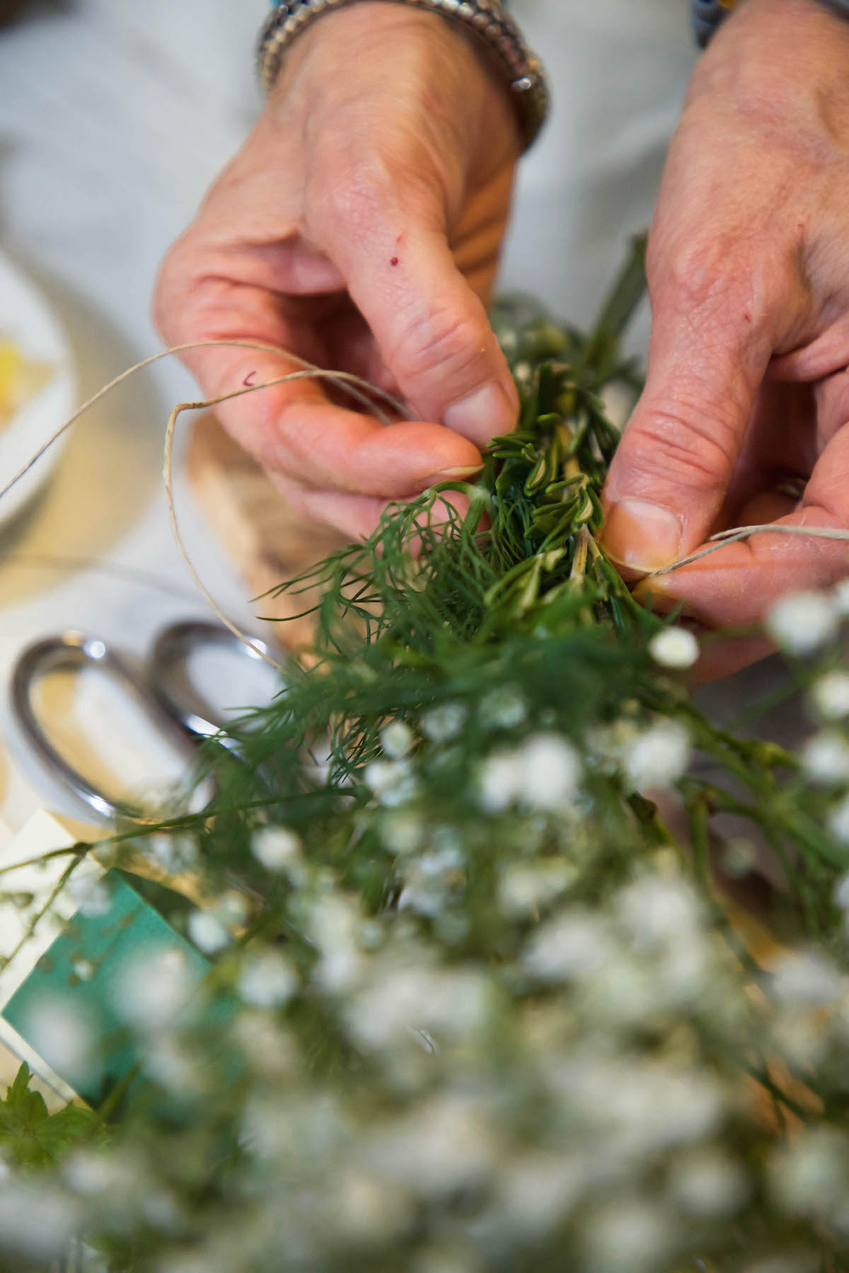 tying herb bundles