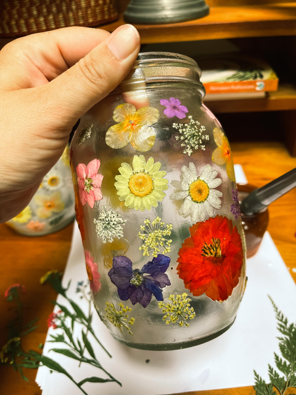 Pretty glass jar lanterns with pressed flowers - How to make - Chalking Up  Success!