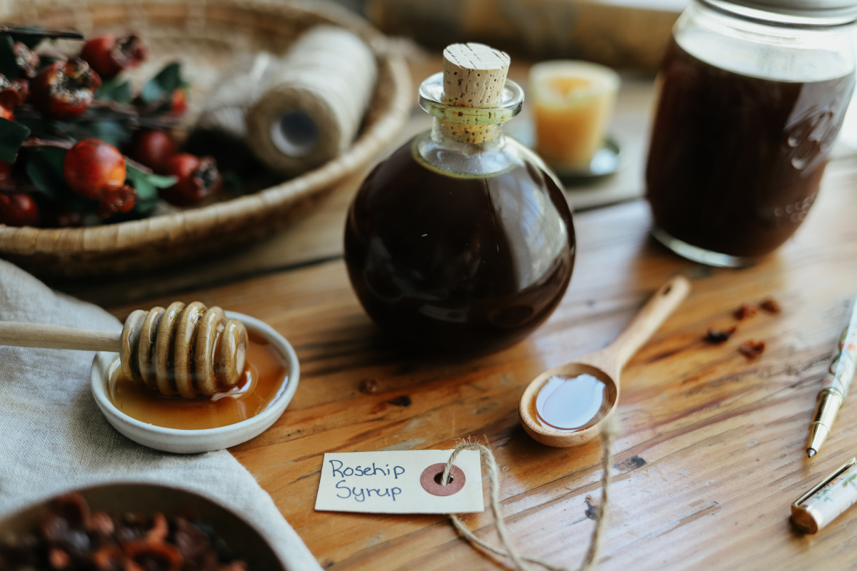 bottle of rosehip syrup 