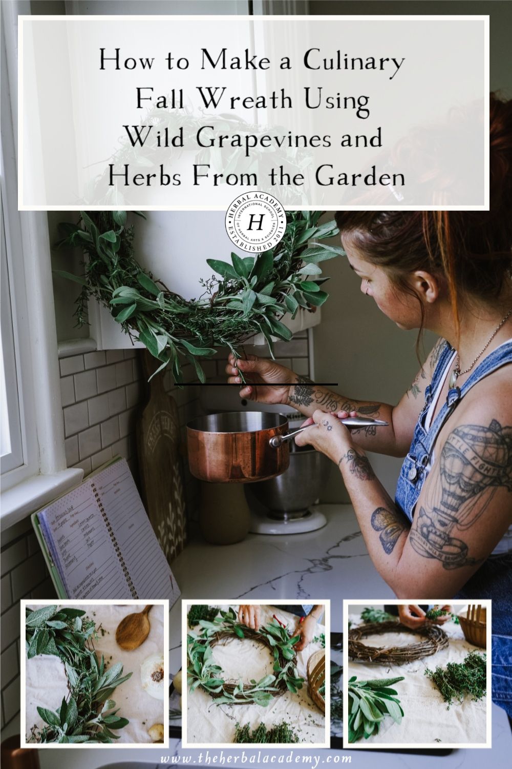 How to Make a Culinary Fall Wreath Using Wild Grapevines and Herbs From the Garden | Herbal Academy | Crafting a fall wreath is one way of drying garden herbs that is both aesthetically pleasing as well as useful to have in the kitchen.