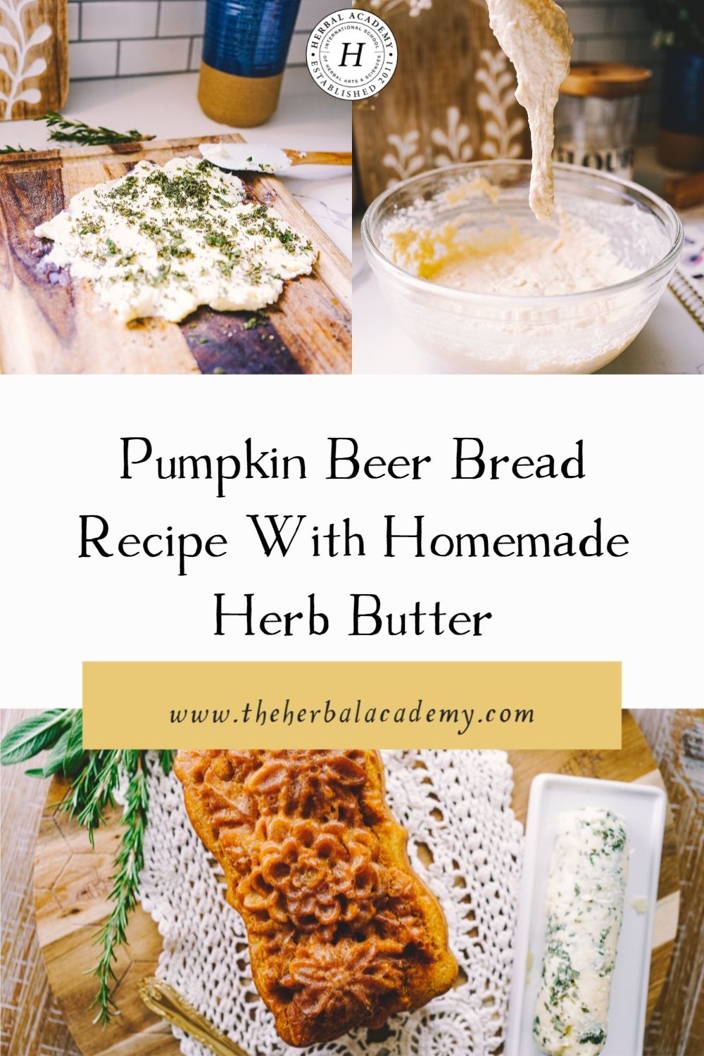 Pumpkin Beer Bread Recipe With Homemade Herb Butter | Herbal Academy | This beer bread is a nod to pumpkin season, and a savory way to create new baking traditions of your own year after year.