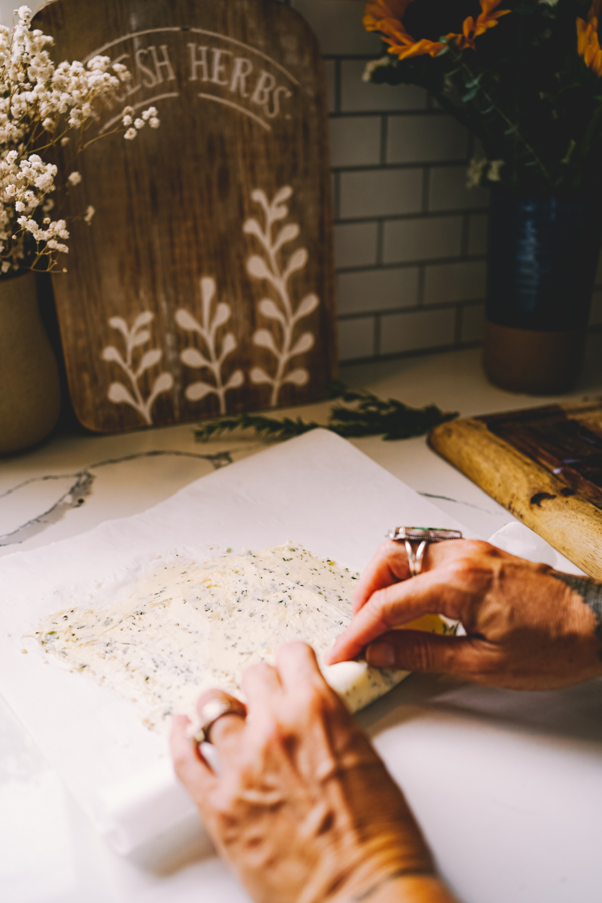 rolling herb butter