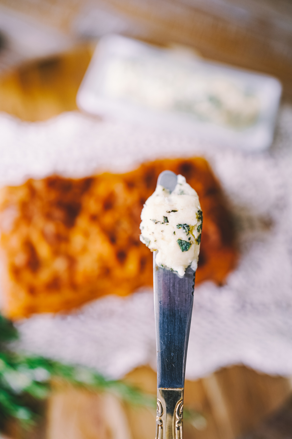 herb butter on a knife