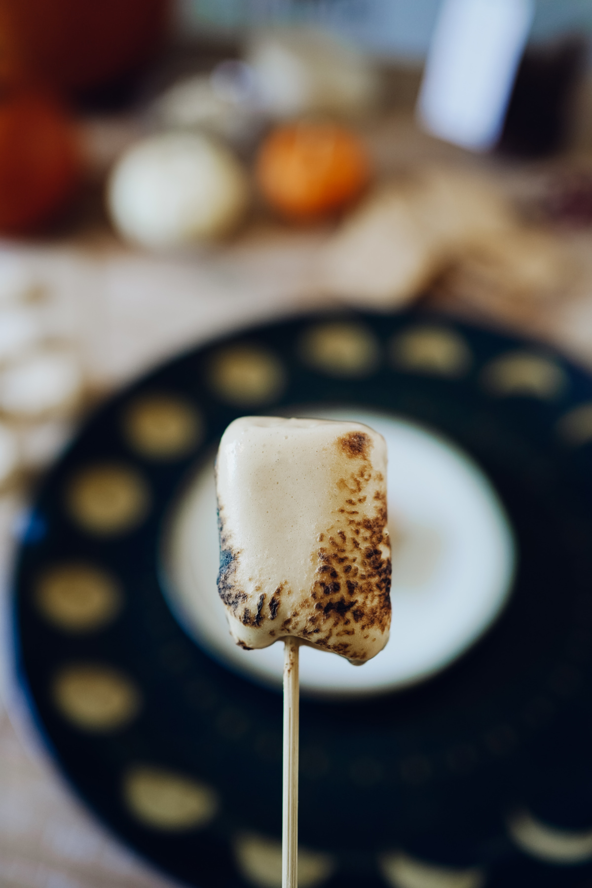 roasted marshmallow for s'mores on a toothpick