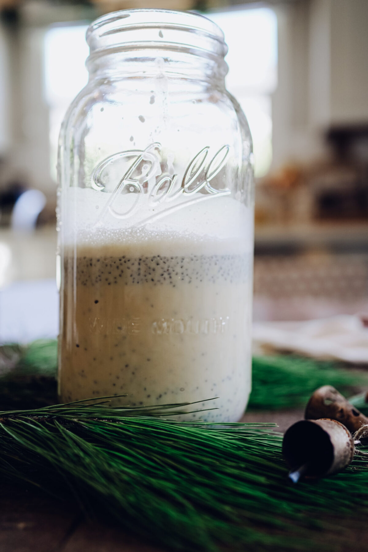 eggnog chia pudding in a jar