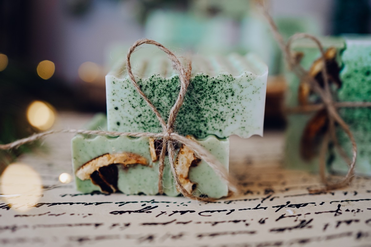 close up of holiday bar soap