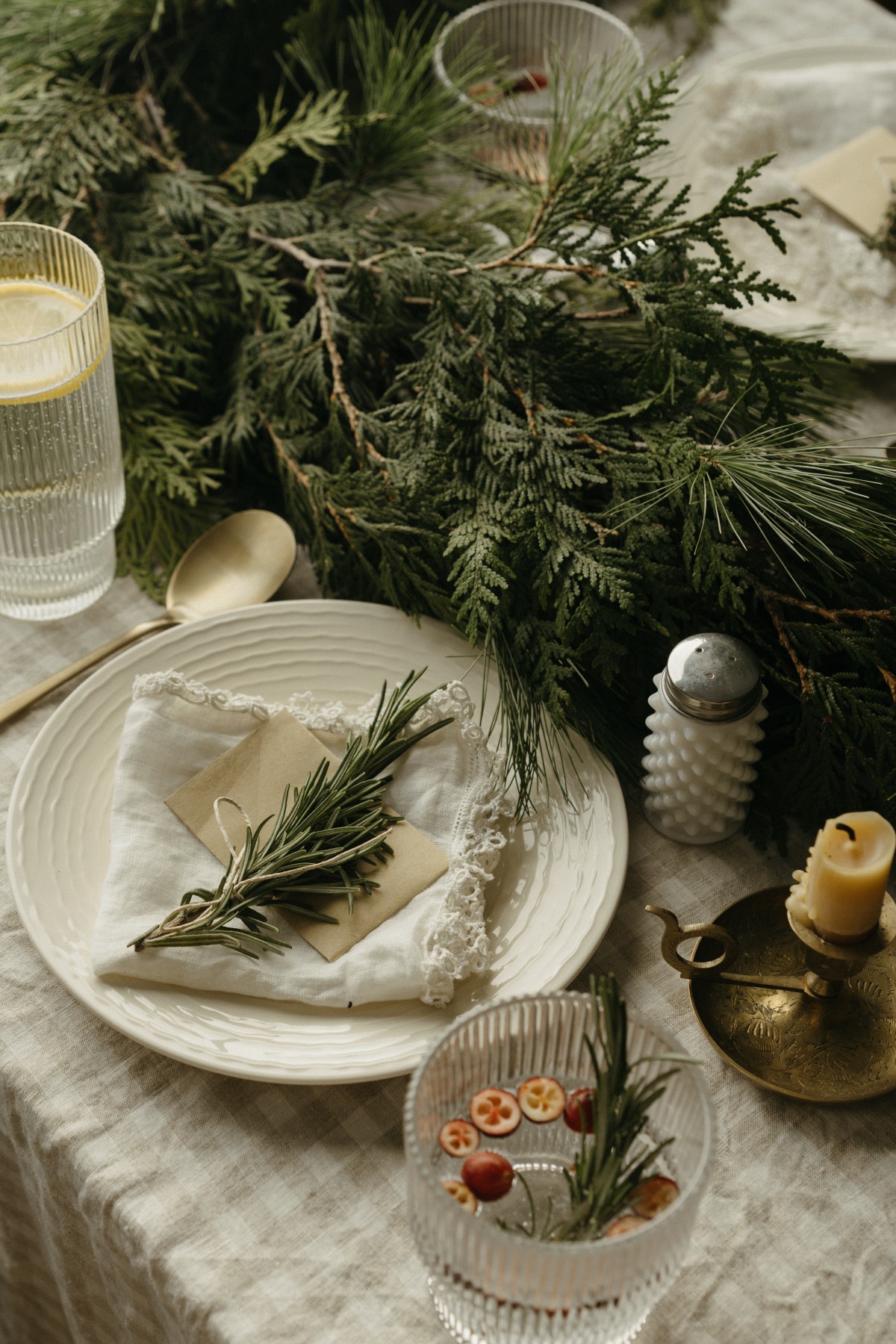 table decorated with fresh greenery