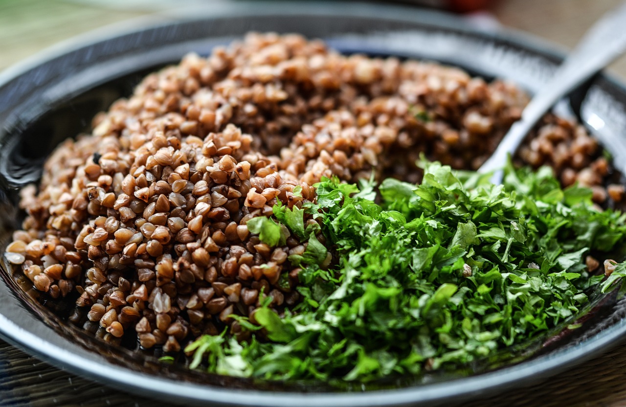 plate of buckwheat and greens