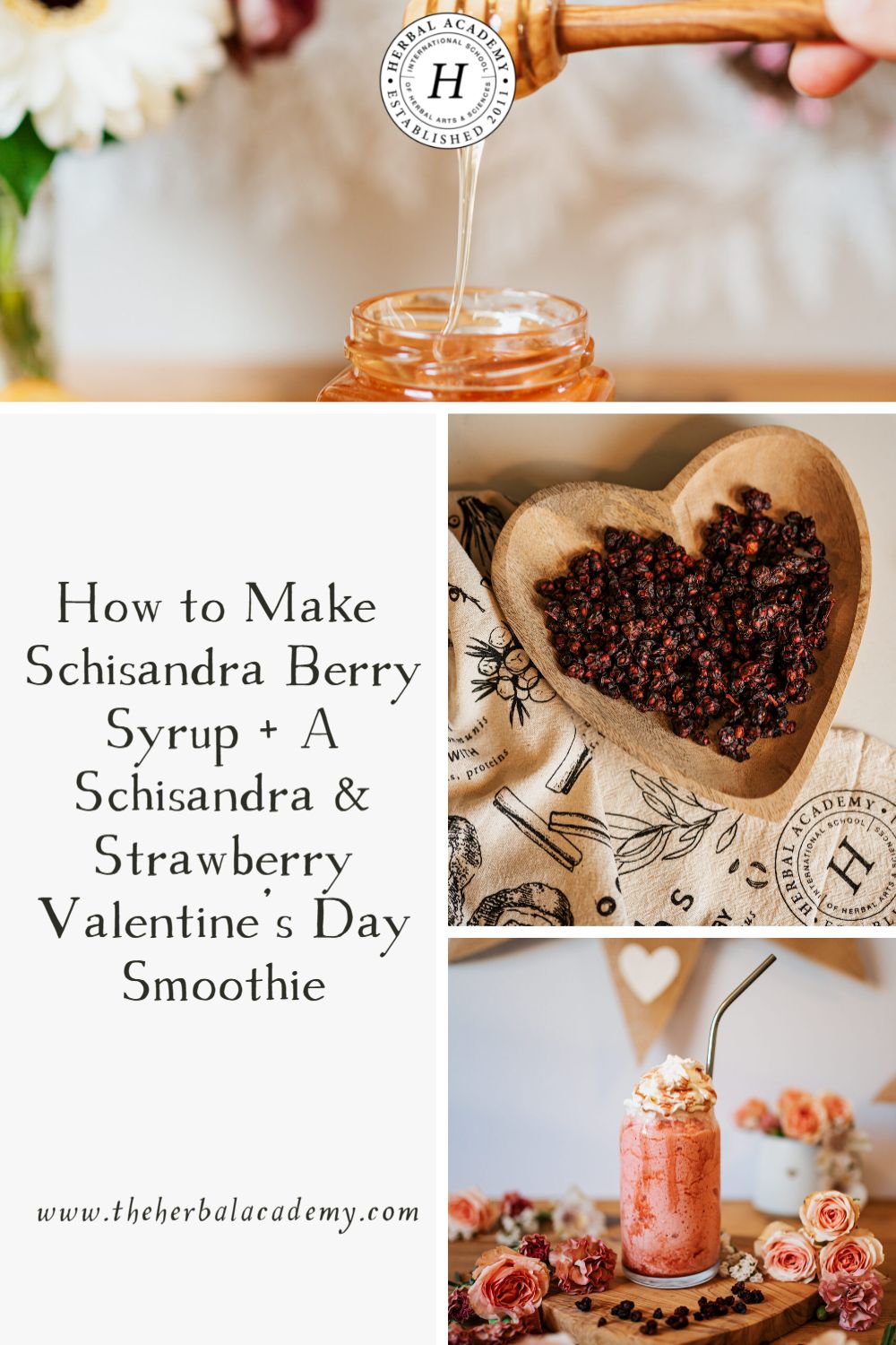 How to Make Schisandra Berry Syrup + A Schisandra & Strawberry Valentine's Day Smoothie | Herbal Academy | You’re going to love this schisandra berry herbal syrup preparation, and delicious Schisandra & Strawberry Valentine’s Day smoothie!