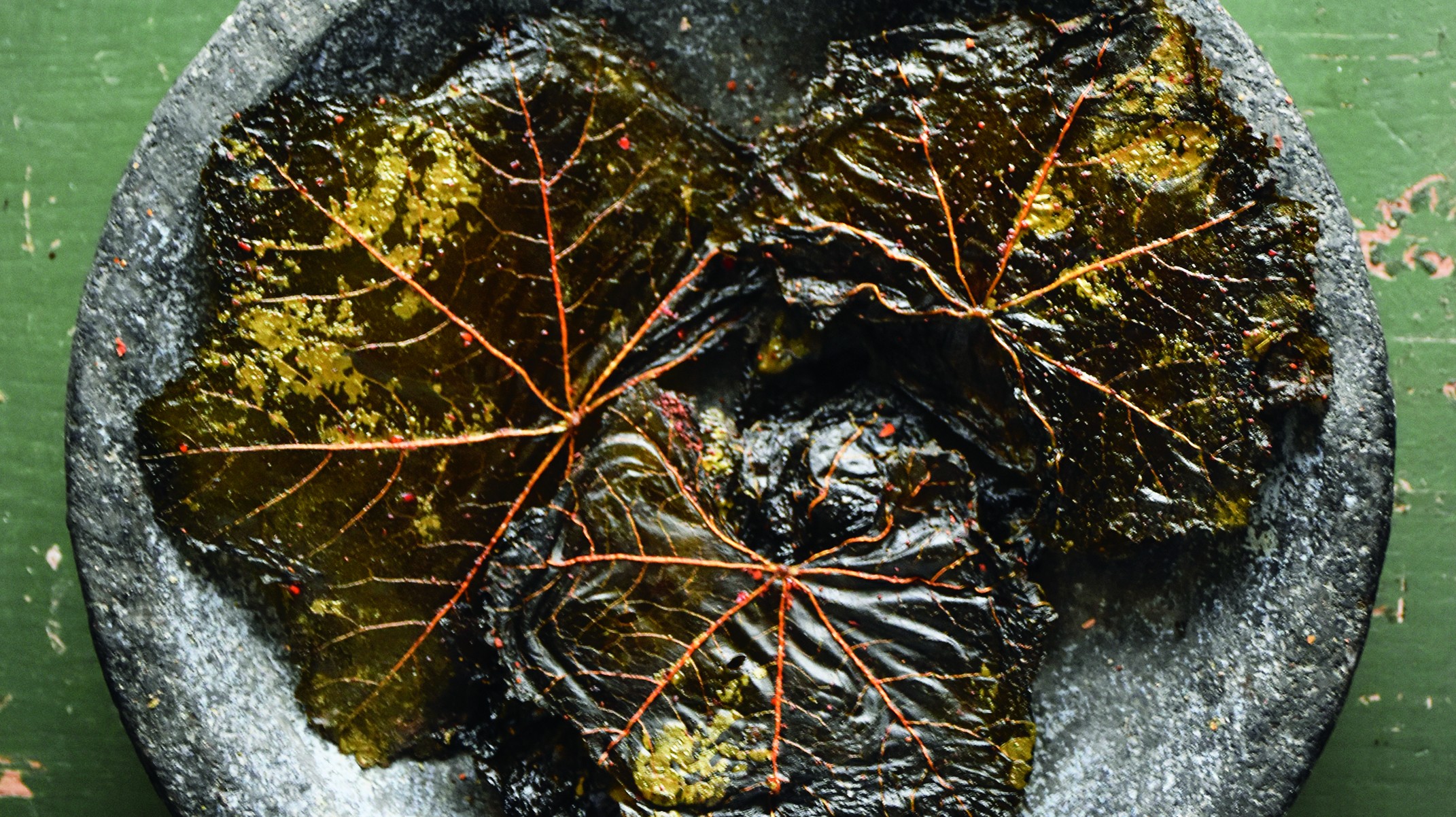 fermented mallow leaf chips in a bowl