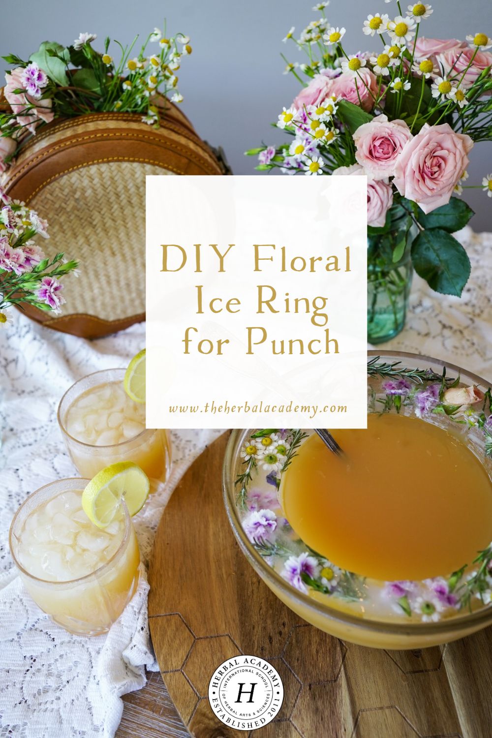 DIY Floral Ice Ring for Punch | Herbal Academy | Learn how to make this easy floral ice ring for punch bowls - the perfect adornment for summer garden parties.