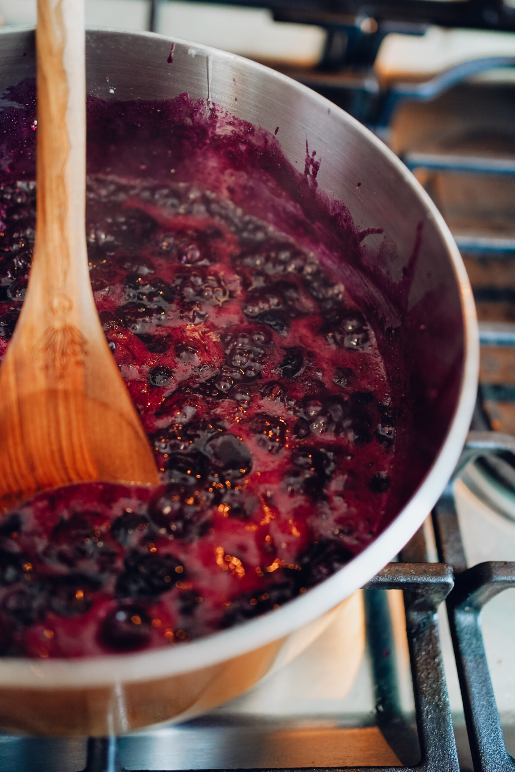 simmering berries in a pot