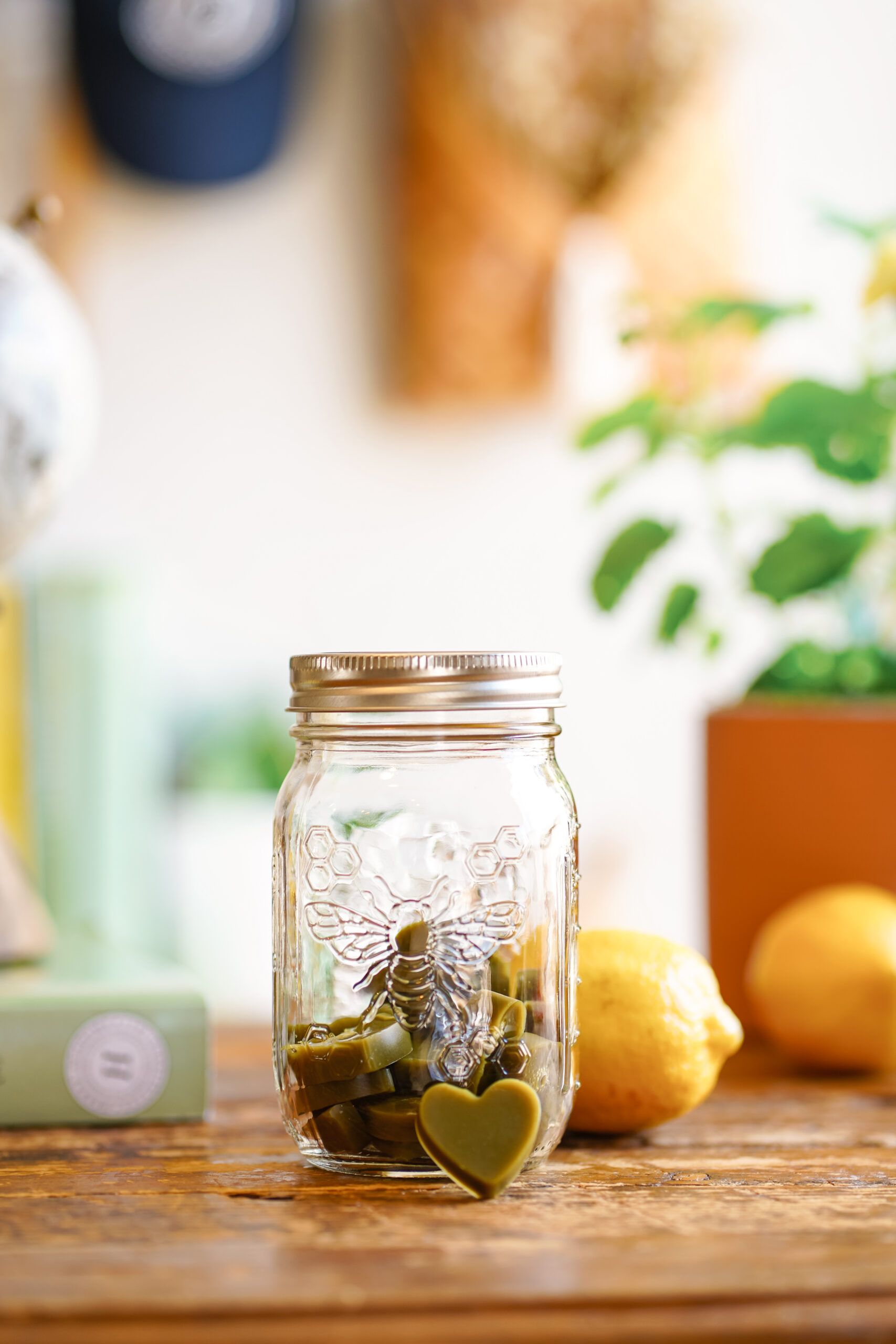 jar of homemade gummies sitting on a table