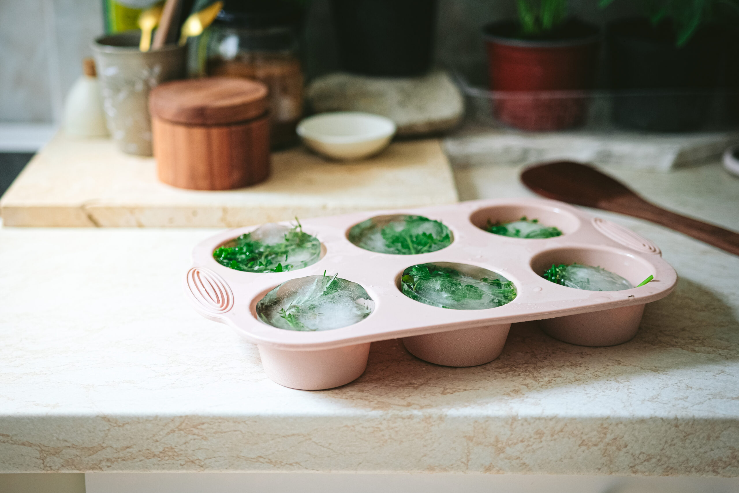 summer garden bouquet garni ice cubes in a mold