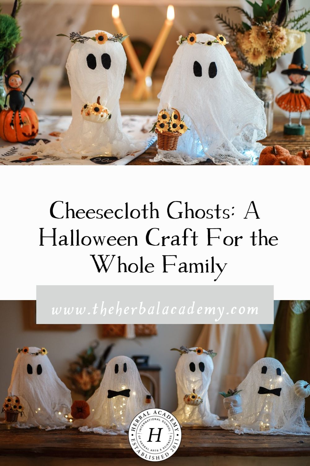 Cheesecloth Ghosts: A Halloween Craft For The Whole Family | Herbal Academy | Roll out the cheesecloth, and get ready for a spooktacular fun DIY for the whole family! These cheesecloth ghosts are so cute for Halloween.