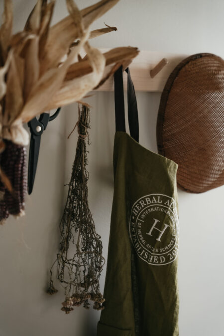 Earthy Green Organic Linen Apron for herbalists - by Herbal Academy