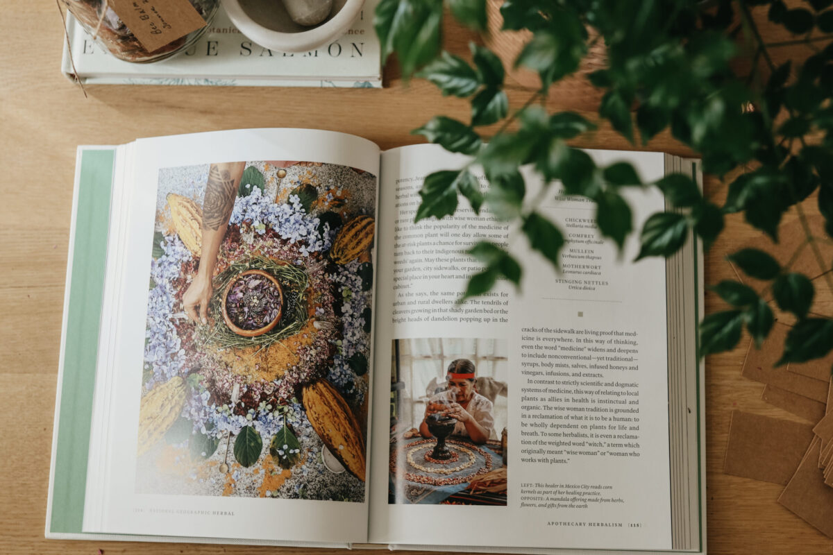 National Geographic Herbal book open on a table