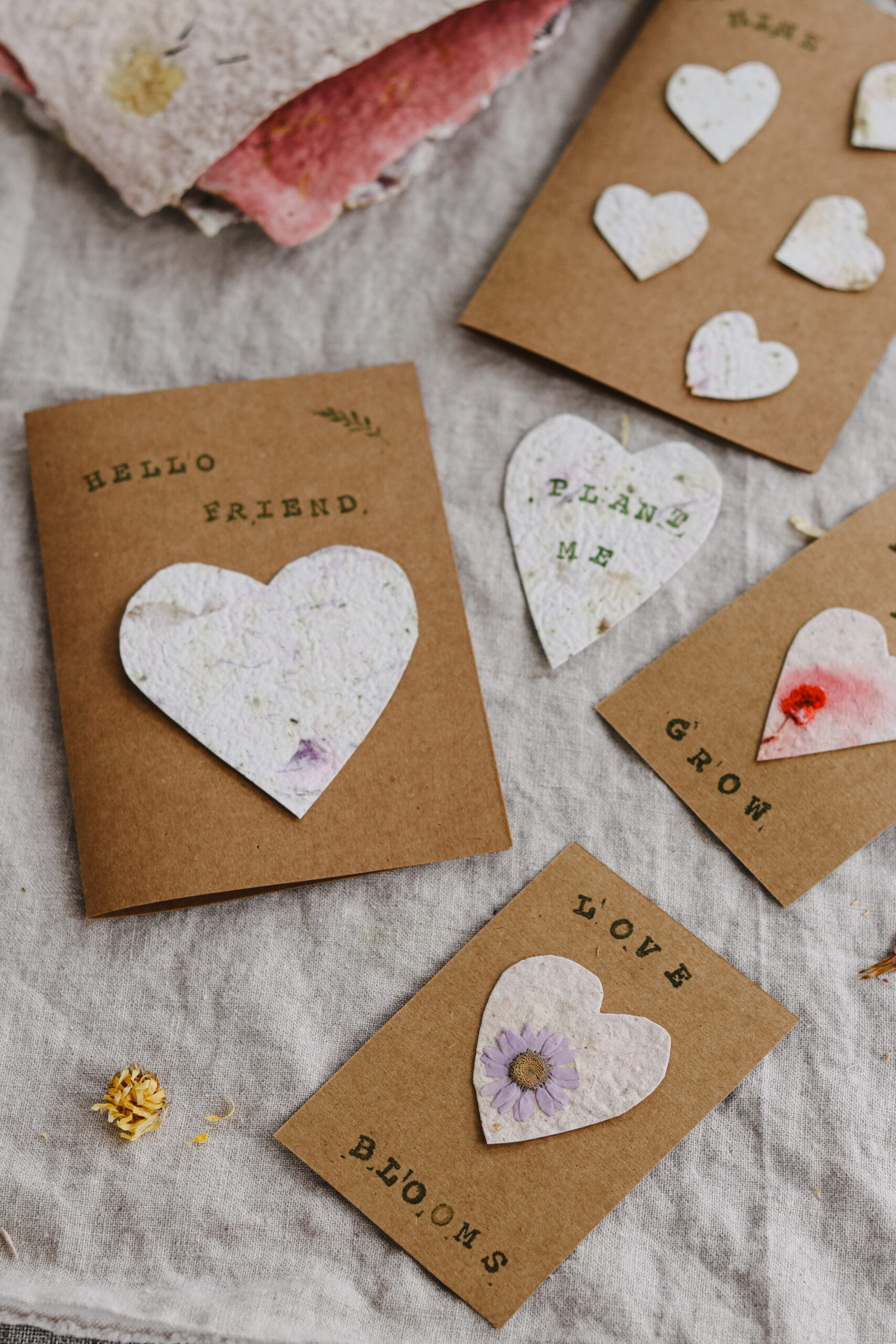 handmade cards with seed paper hearts 