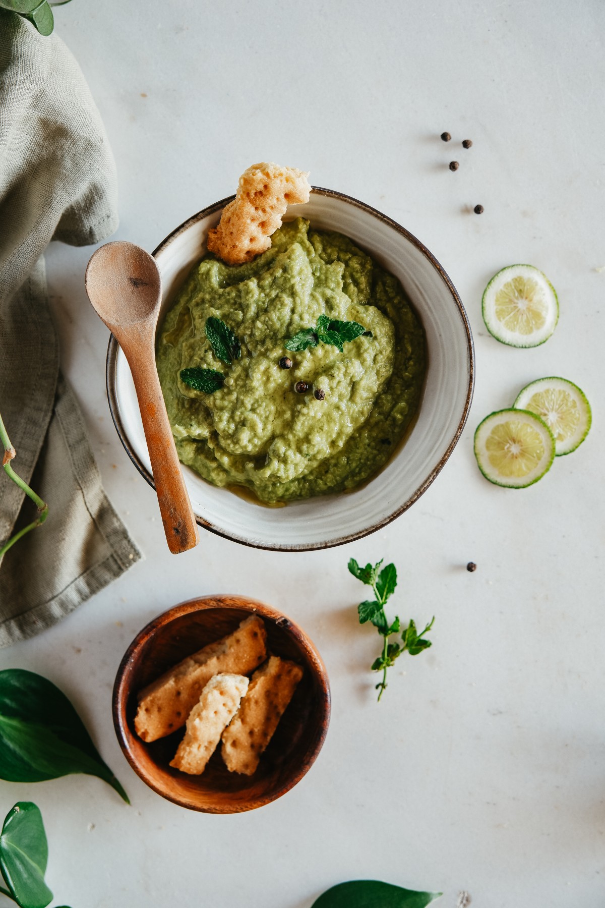 bowl of green pea hummus 