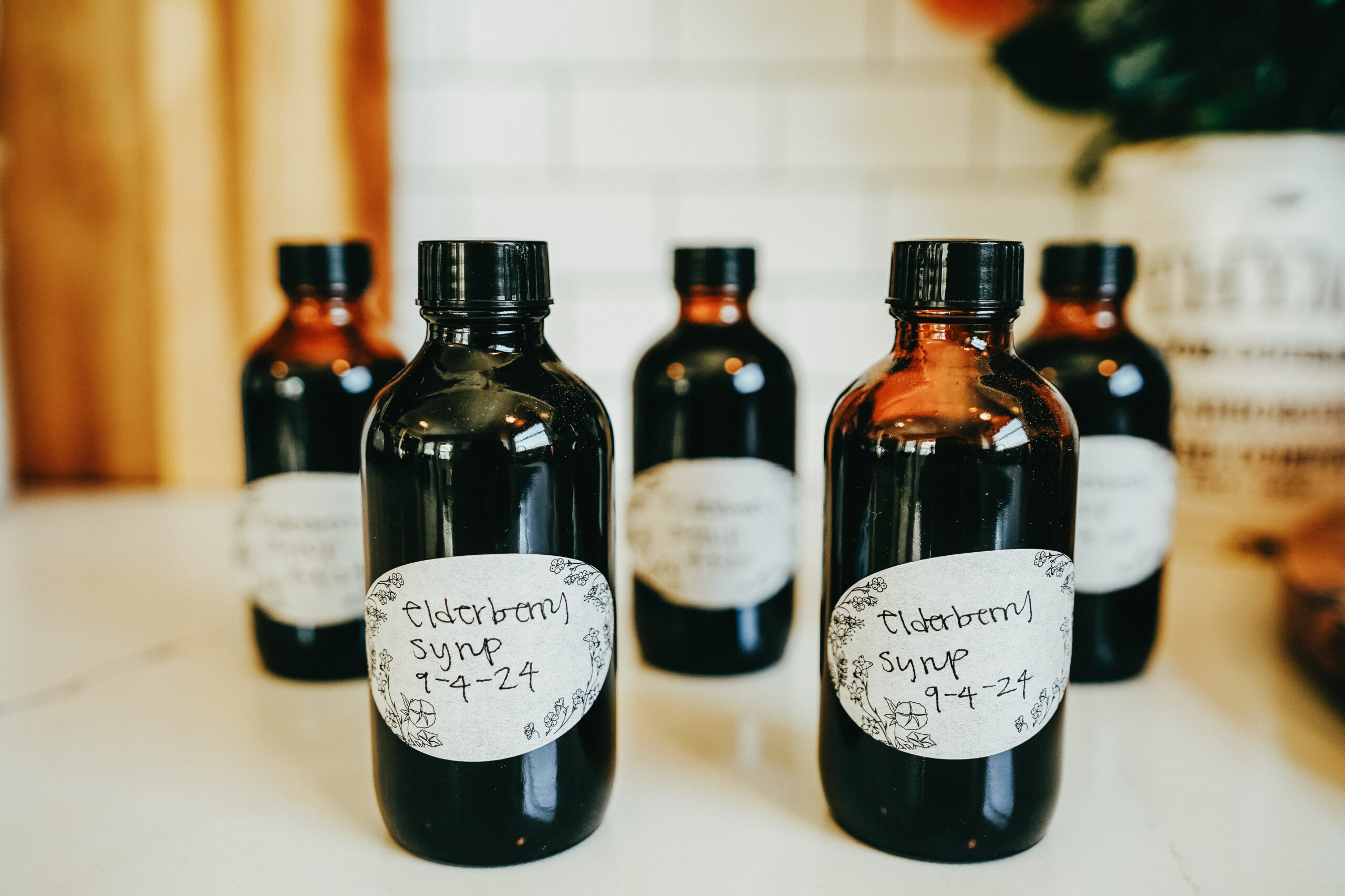 bottles of elderberry syrup