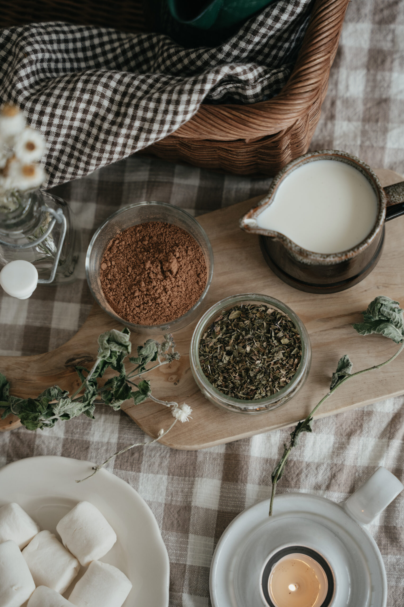 close up of hot herbal chocolate ingredients