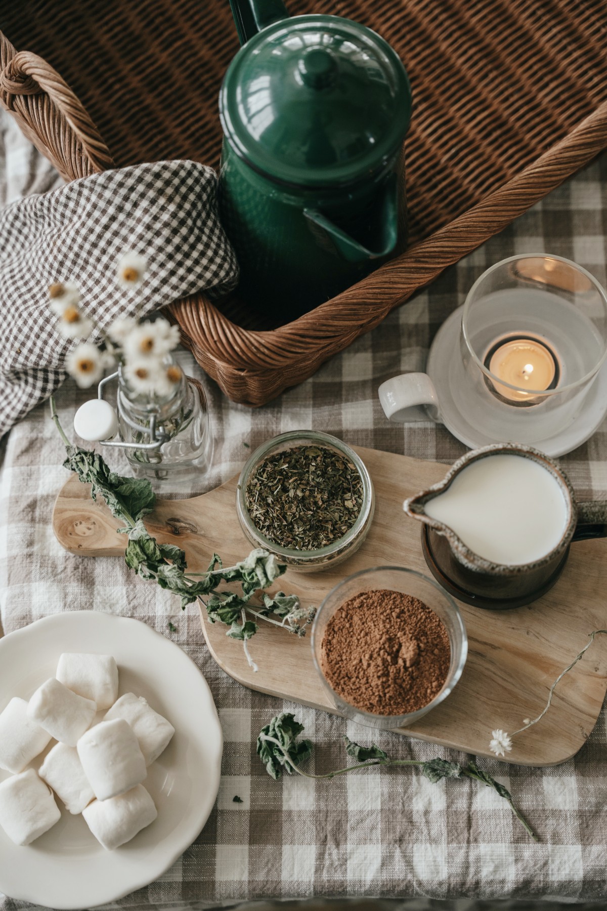 ingredients to make hot herbal chocolate