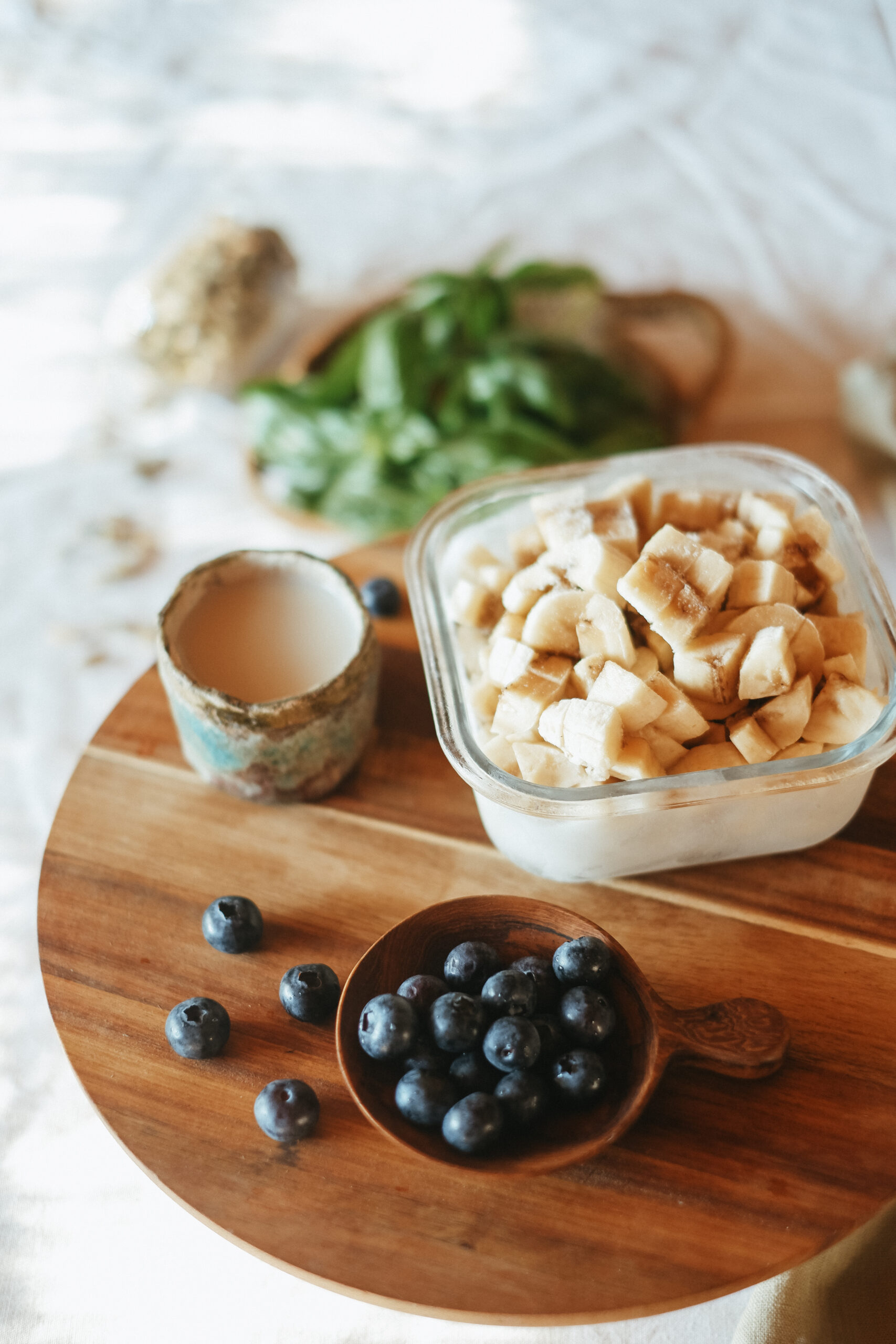 ingredients to make blueberry basil nice cream