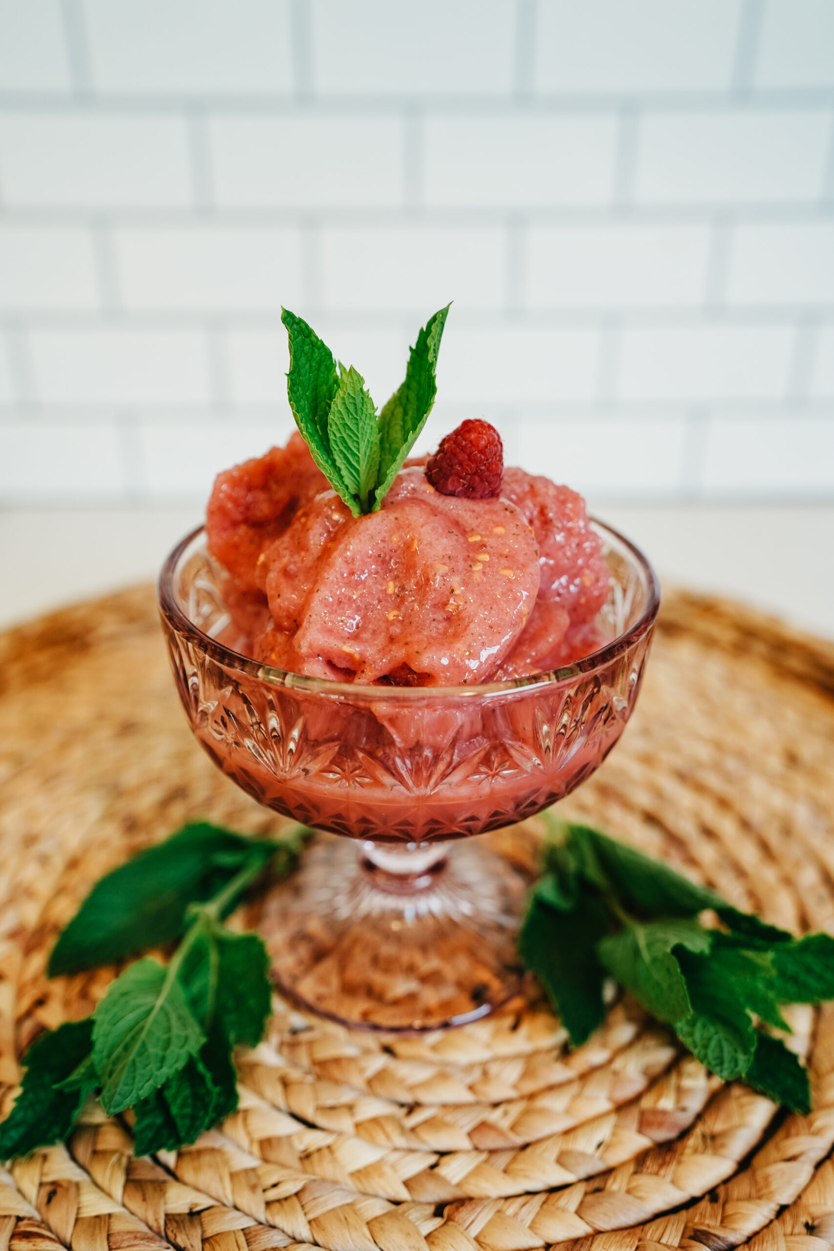raspberry mint nice cream in a goblet