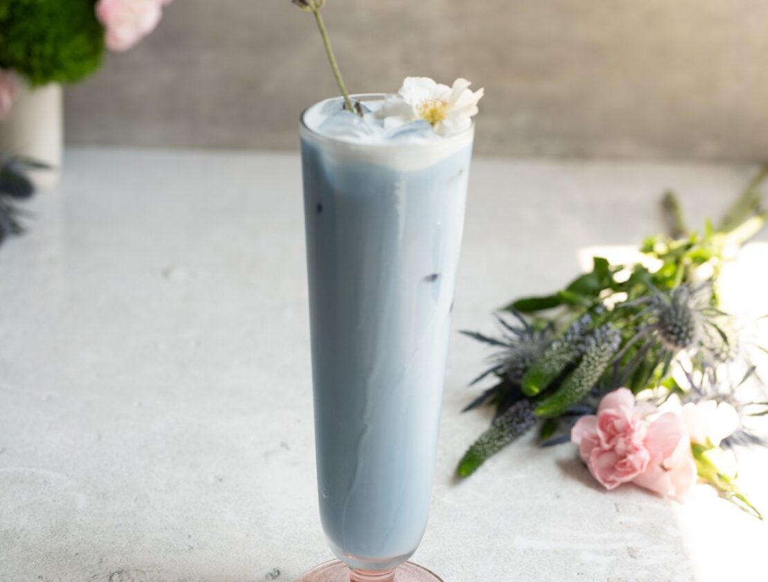 Butterfly Pea Flower Latte with Lavender Rose Cold Foam by Herbal Academy
