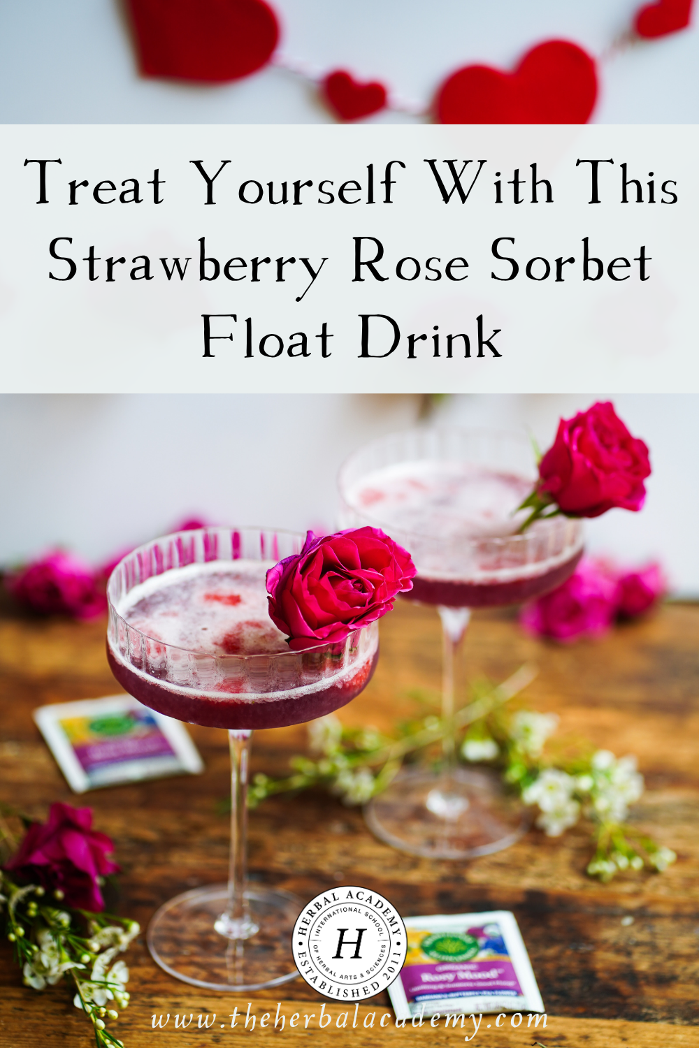 This Strawberry Rose Sorbet Float Drink is an herbal treat combining two favorites: sorbet and a float–and an herbal one at that!
