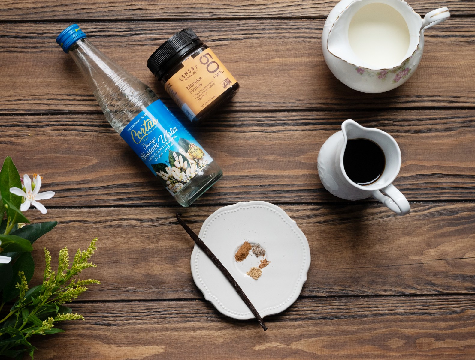 This Orange Blossom Latte features the delicate aroma of orange blossoms alongside comforting spices that evoke flavors of chai. ingredients to make an orange blossom latte