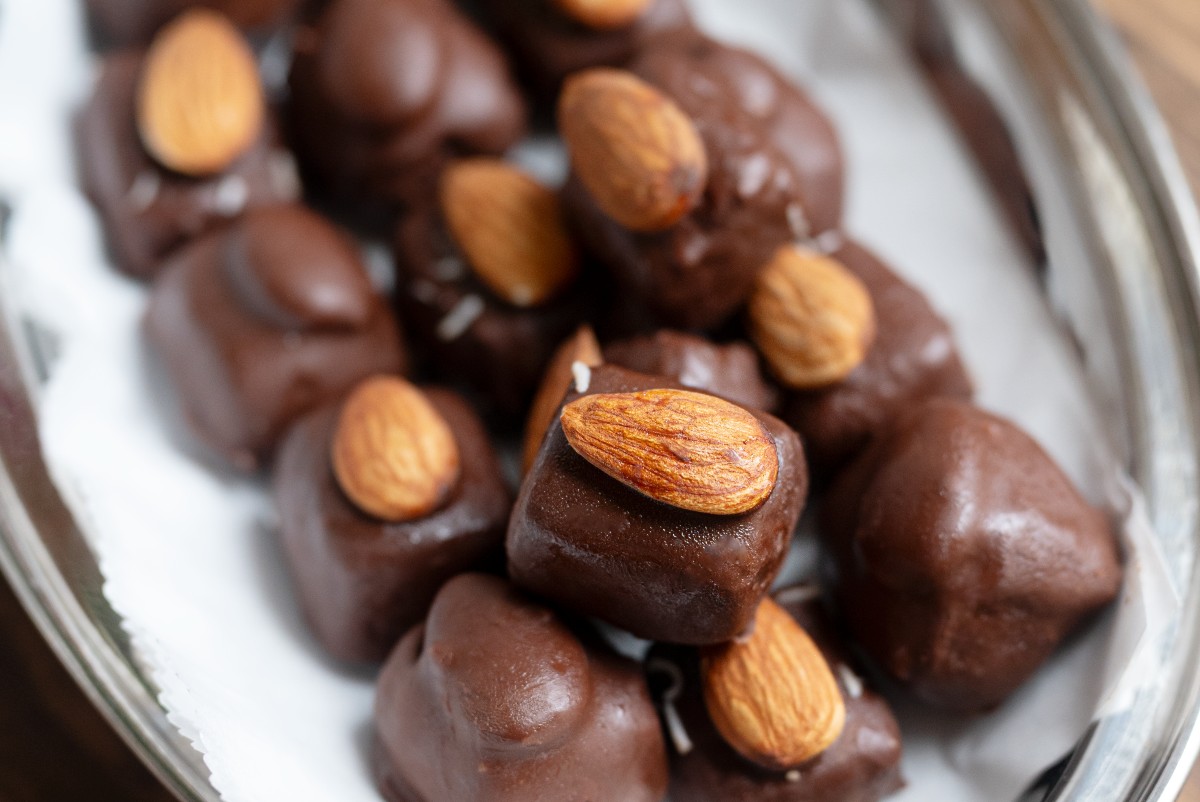 close-up of almond candy bars