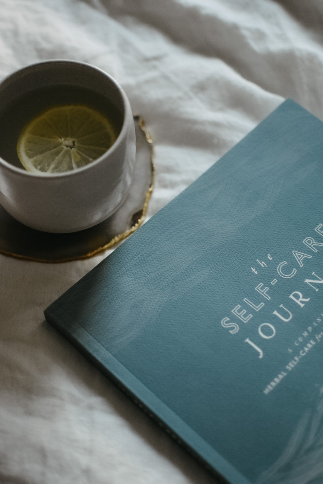 Practice autumn self-care with us by creating some DIY herbal preparations to nourish yourself inside and out. self-care journal with a cup of tea next to it